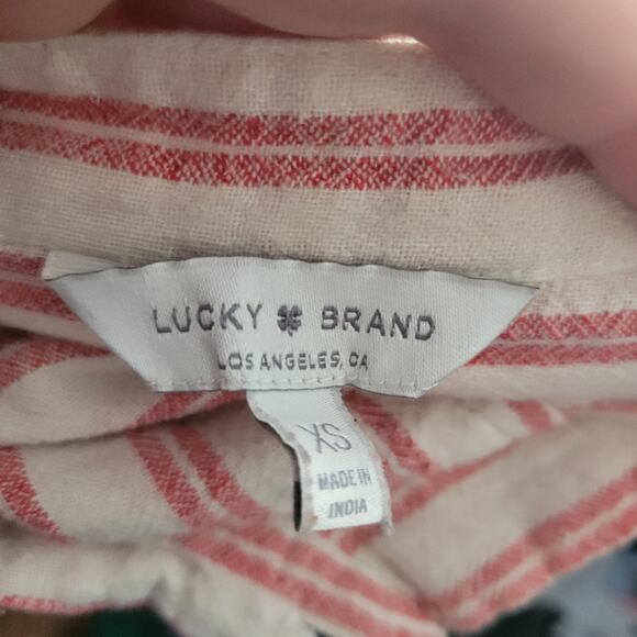 XS Lucky Brand red & white striped high neck sleeveless button up blouse - Picture 2 of 3